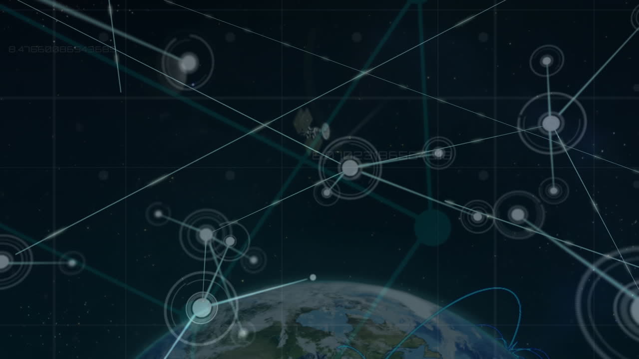Animation of network of connections over globe and grid
