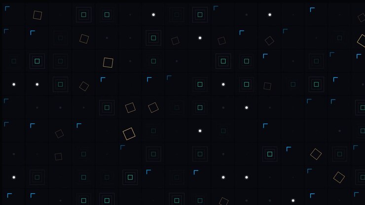 Abstract Motion Background with Floating Geometric Squares and Dots