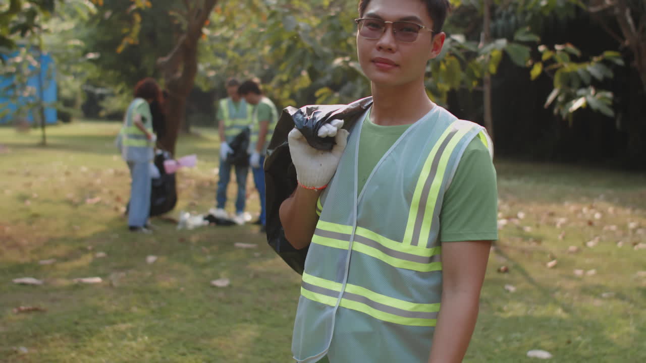 Asian Student Volunteering in City Park