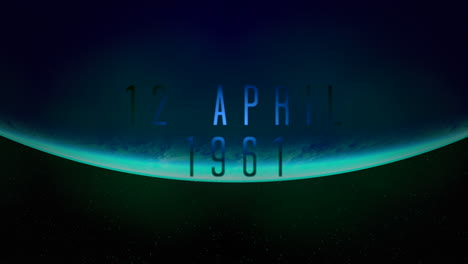 12 april 1961 with big planet and blue light of star in galaxy