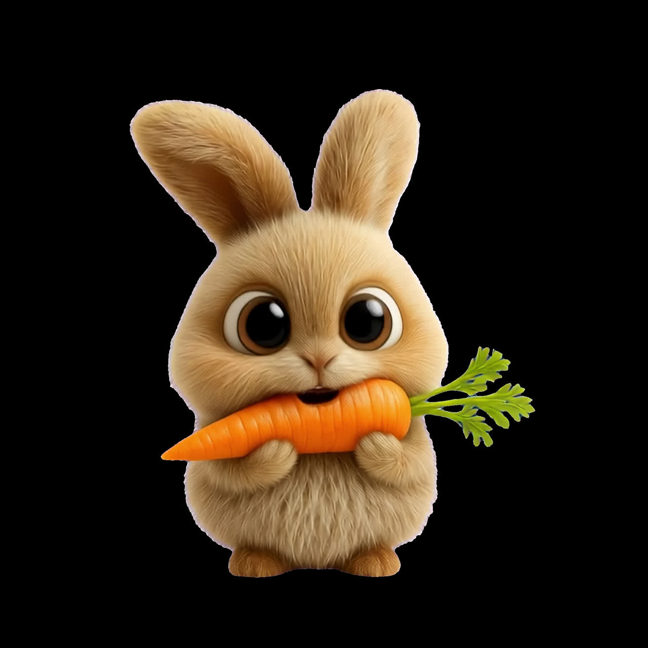Cute bunny holding carrot animation isolated asset, transparent 4K video, alpha channel, ProRes 4444