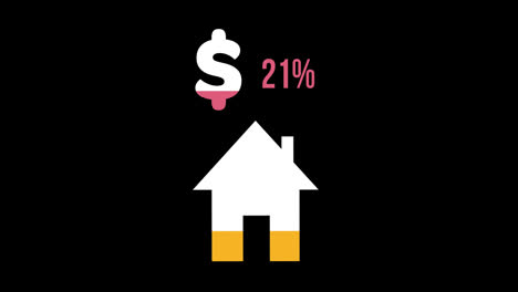 house shape and us dollar symbol filling up with colours 4k