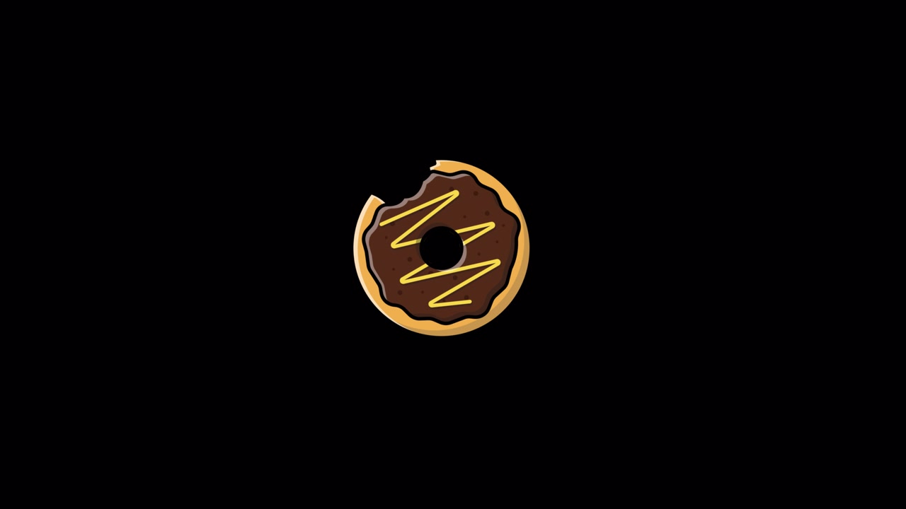 Animated Chocolate Donut with Yellow Drizzle Rotating on Black Background