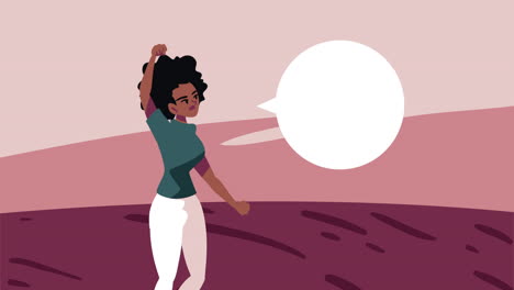 mujer afro protestando personaje democracia animación