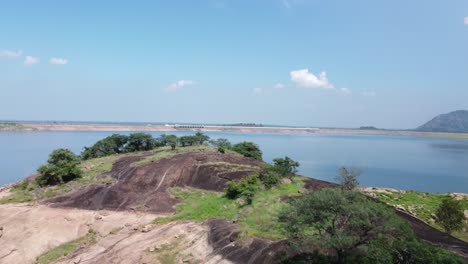 establishing drone shot of aliyar reservoir and dam, coimbatore, tamil nadu, south india