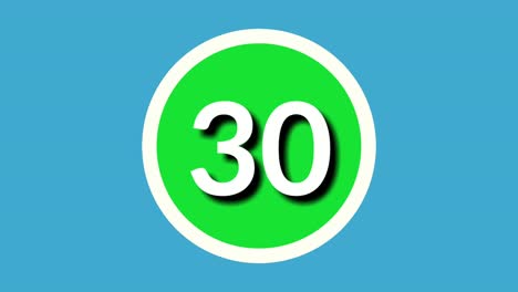 number 30 thirty sign symbol animation motion graphics on green sphere on blue background,4k cartoon video number for video elements