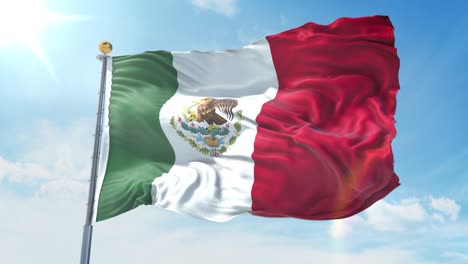 mexico flag waving in the wind against deep blue sky. national theme, international concept. 3d render seamless loop 4k