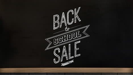 animación del texto de venta de regreso a la escuela sobre el fondo de la pizarra