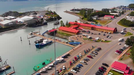 4K-Drone-Video-of-Fishing-Village-in-Valdez,-AK-during-Sunny-Summer-Day