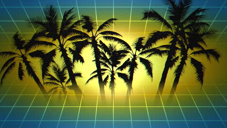 motion retro summer abstract background with palm trees in frame