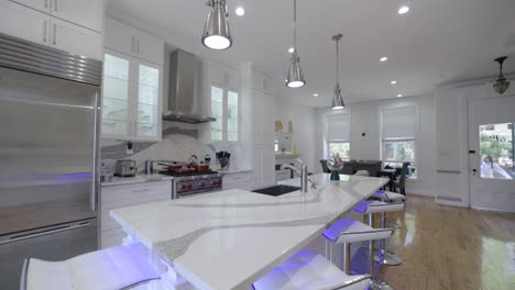 luxury white designer kitchen, elegant marble countertop with grey markings, interior home