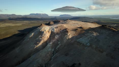 ufo over icelandic volcanic landscape