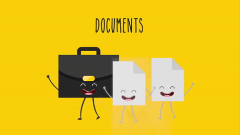 documentos de dibujos animados y maletín