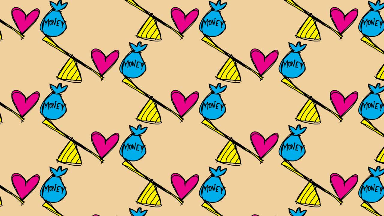 niños dibujando arte pop fondo sin costuras con tema de amor y dinero