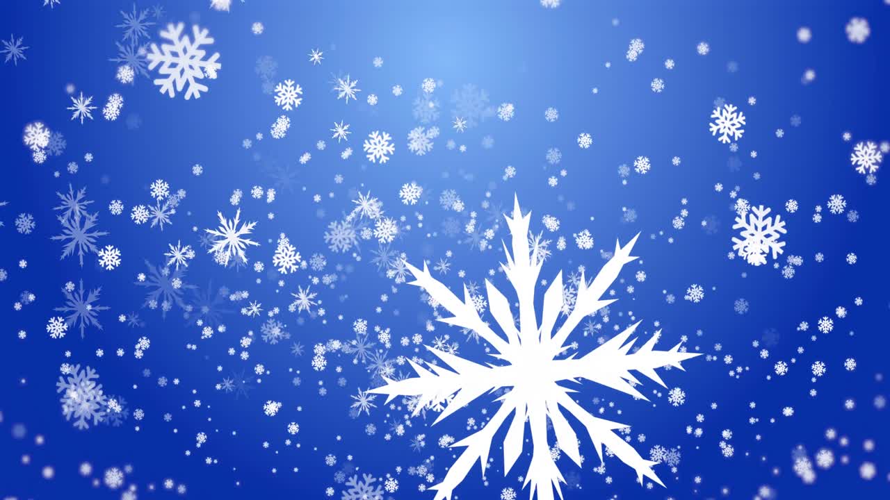 Animation of snowflakes and snow on blue background