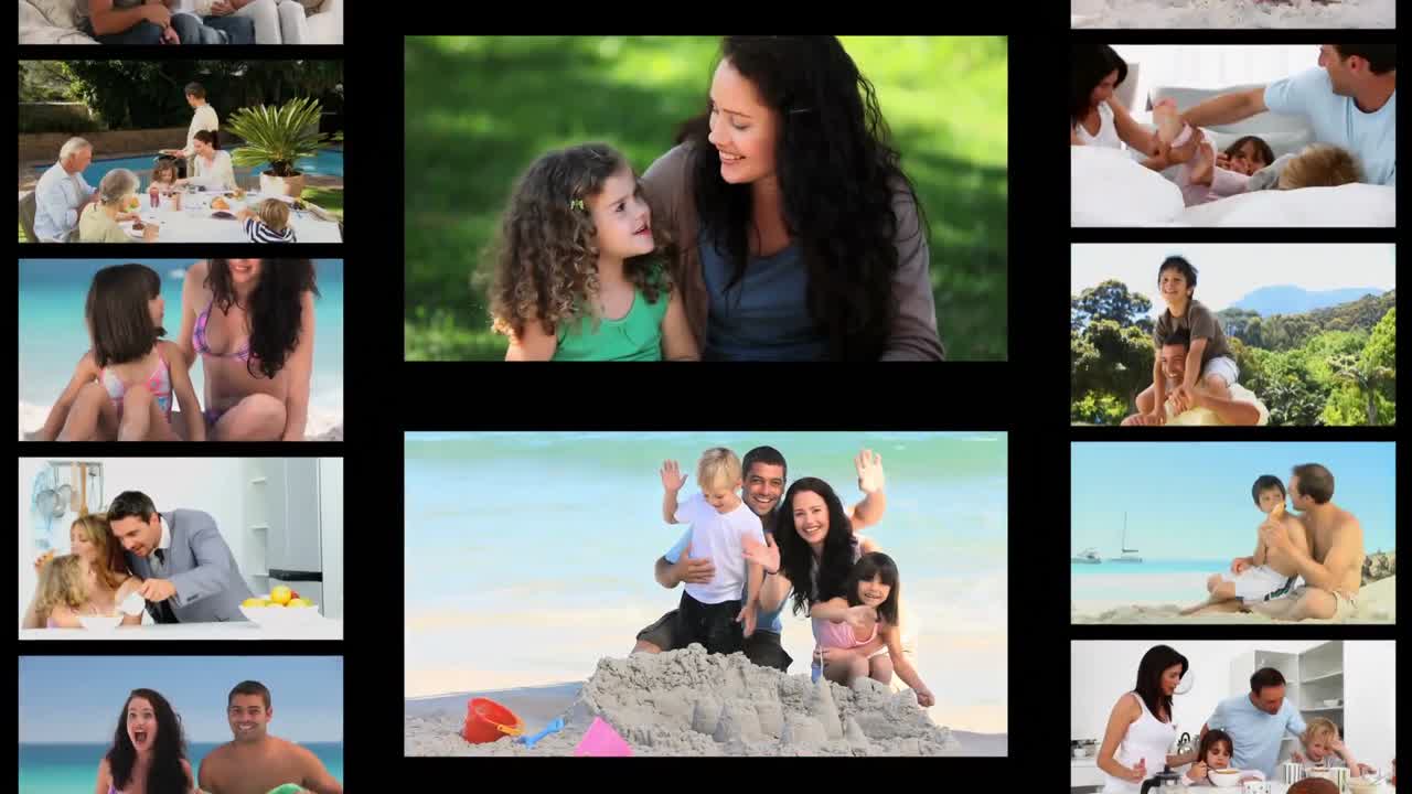 montaje de familias que pasan tiempo al aire libre