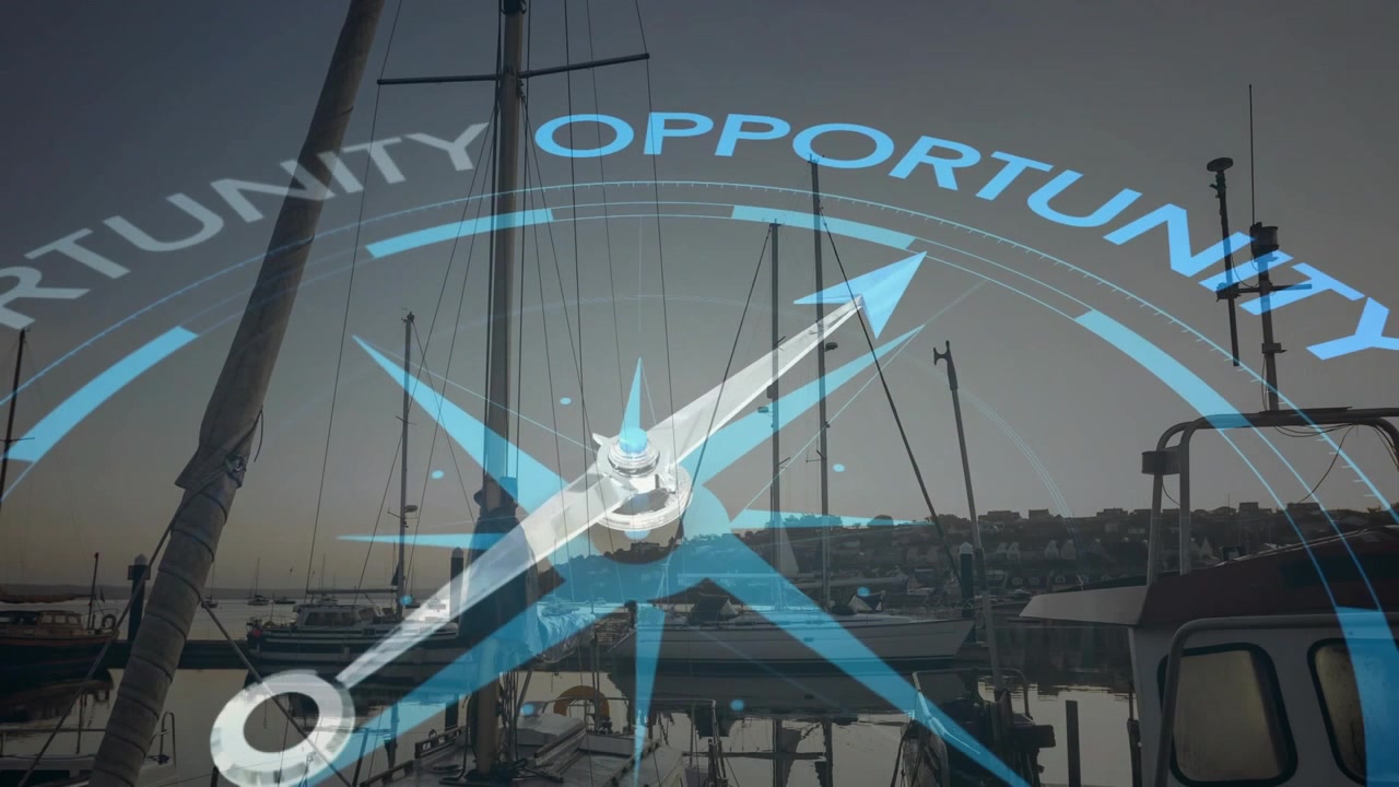 On start compass overlay rotating needle clockwise across curved OPPORTUNITY text marking progress