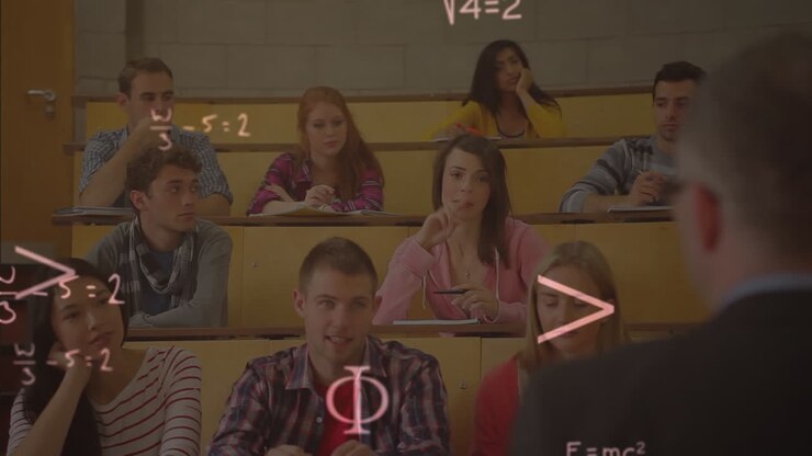 Animation of mathematics equation over a classroom with student