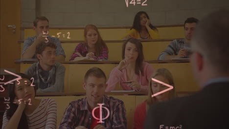 animation of mathematics equation over a classroom with student