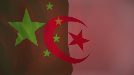 animation of red crescent and stars over green star on abstract background