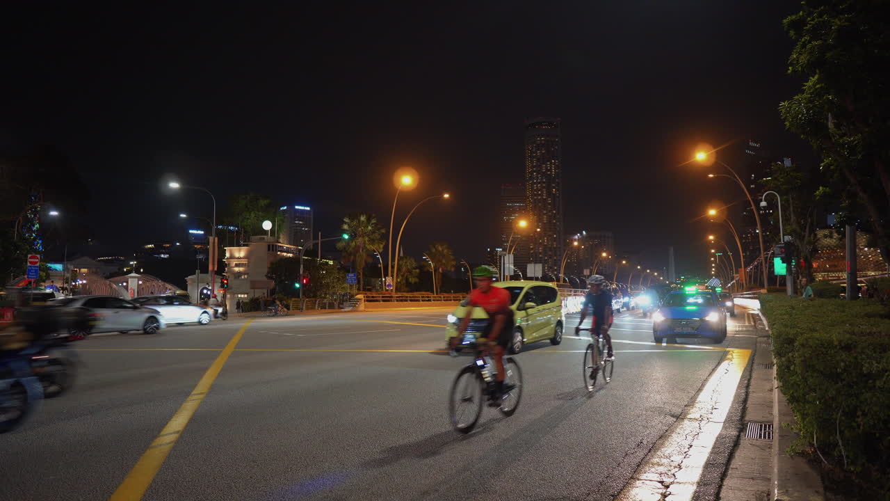Singapore City Street at Night