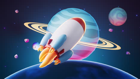 cohete y el espacio exterior, renderización en 3d.