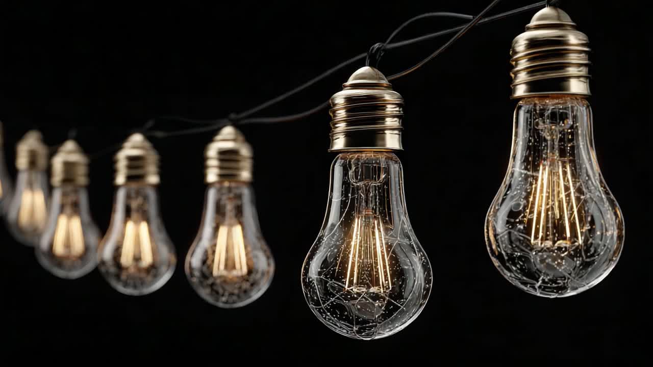A Beautiful Display of Vintage-Style Edison Bulbs Illuminating Against a Dark Background, Showcasing Artful Lighting Design and the Warm Glow of Soft Light