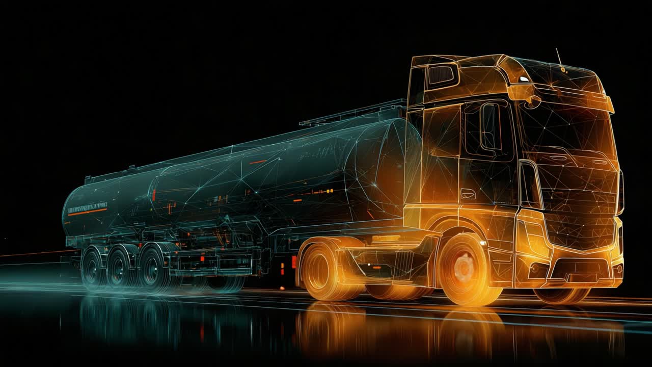 A Futuristic 3D Visualization of a High-Tech Tanker Truck Showcasing Innovative Design and Advanced Features in a Brightly Colored Graphical Representation