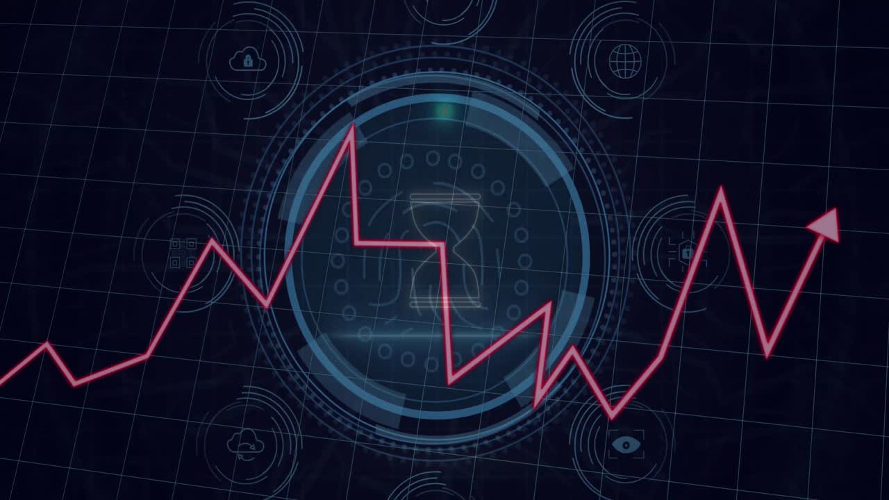 Animazione di banner testuale di protezione dati ed elaborazione dati su scanner circolare