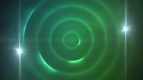 animación digital de dos puntos de luz contra rastros de luz en espiral verde sobre fondo negro