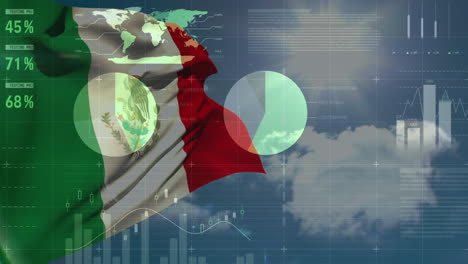 mexican flag waving against clouds
