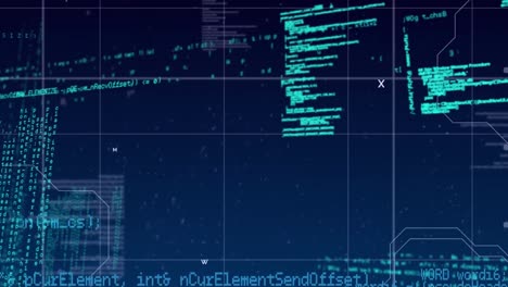 digital animation of data processing over grid network against blue background