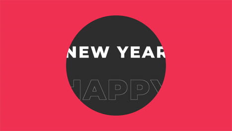 texto moderno de feliz año nuevo con círculo geométrico en gradiente rojo