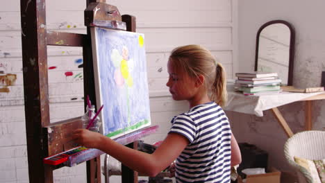 young girl working on painting in studio shot on r3d camera