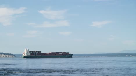 large commercial container ship making its way through the puget sound