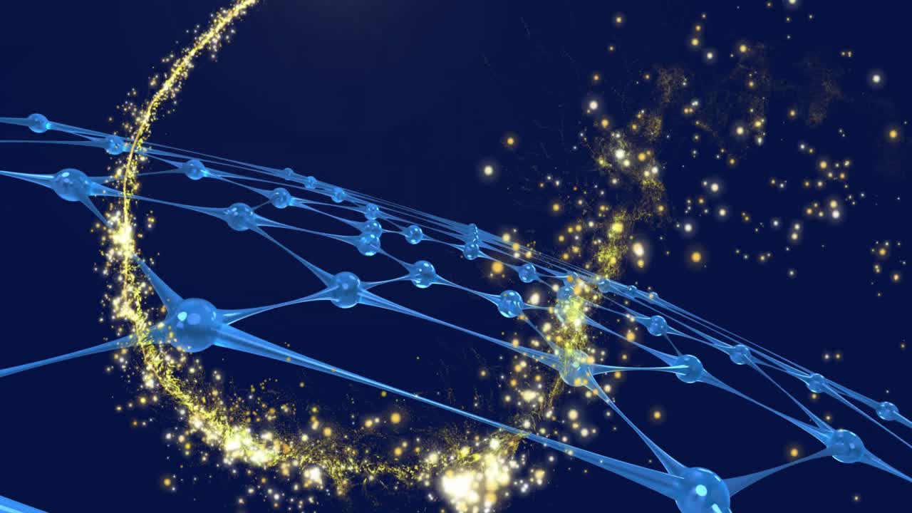 검은 바탕에 연결 네트워크를 통해 빛의 반점의 애니메이션