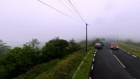 a mysterious journey through the foggy interior roads of rodrigues island, unveiling the island’s rural beauty and tranquil landscapes shrouded in mist.