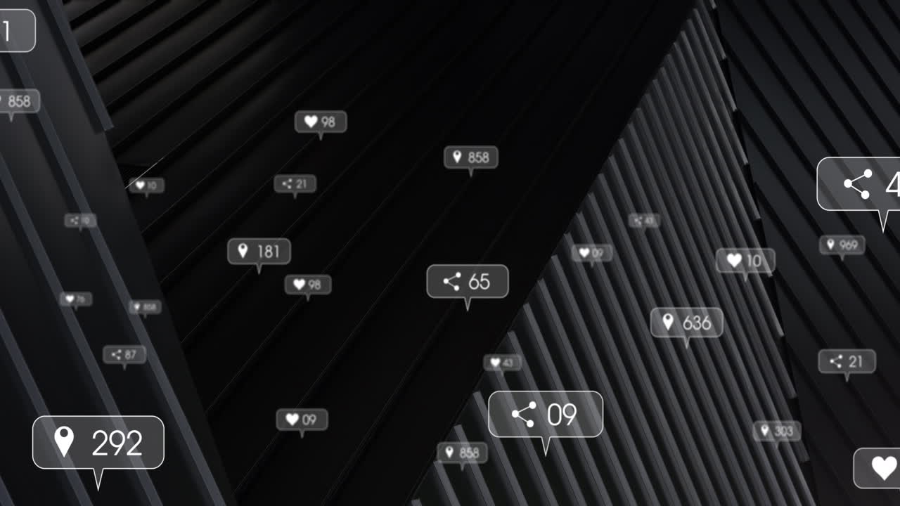 도시 풍경 위의 소셜 미디어 데이터 처리 애니메이션