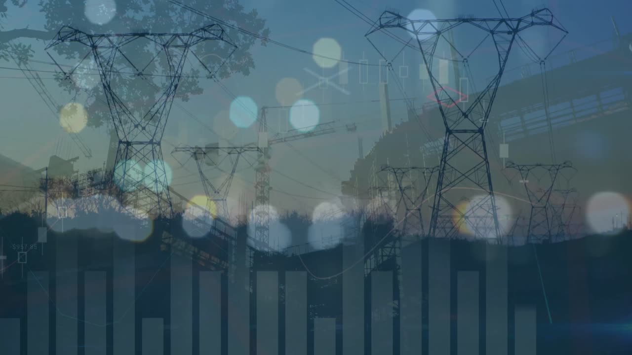 도시 풍경 위의 데이터 처리 애니메이션