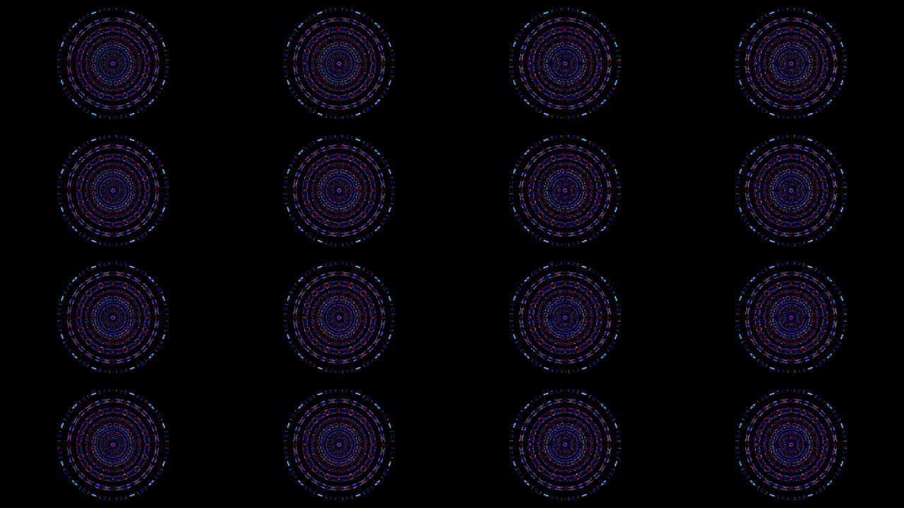 forma redonda animada de luces intermitentes multicolores, sobre un fondo negro