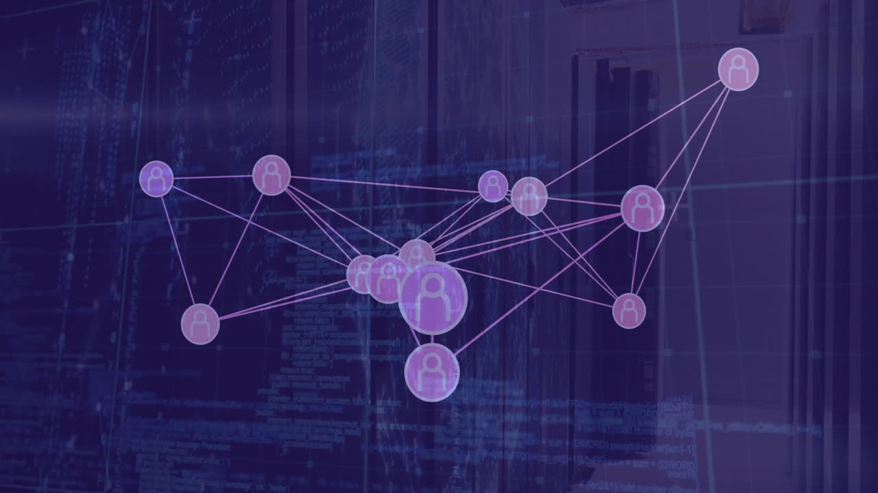 Network of connections and data processing animation over digital background