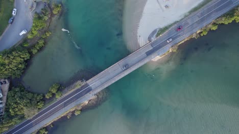 Topdown-View-Cars-Driving-Across-Tweed-Coast-Road-At-Hasting-Point,-New-South-Wales,-Australia