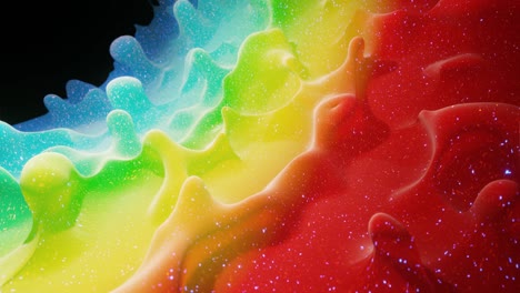 smooth abstract animation of liquid gradient rainbow color in 4k. bright matte paint surface as abstract looped festive background. glitters on viscous liquid with 3d splashes on surface like drops.