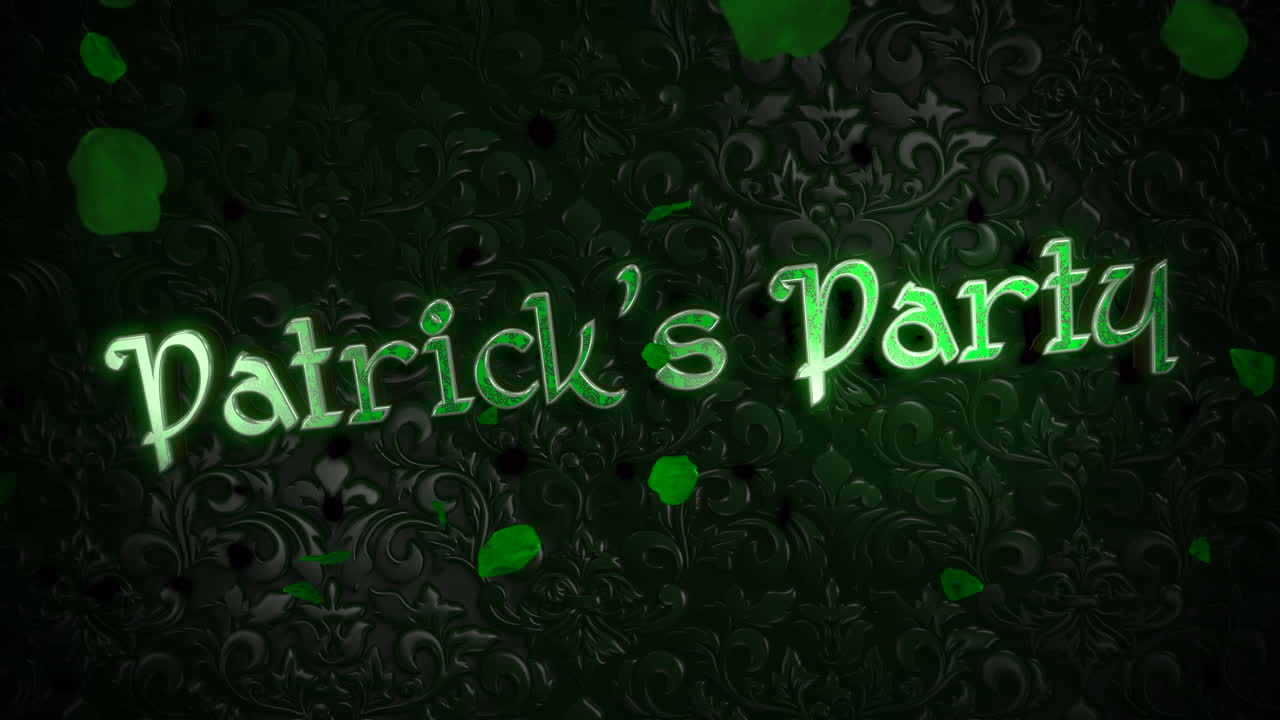 ファッション黒のグラデーションにシャムロックの緑の葉が飛んでいるパトリック パーティー