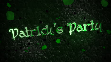 Patrick-Party-with-flying-green-leaves-of-shamrocks-on-fashion-black-gradient