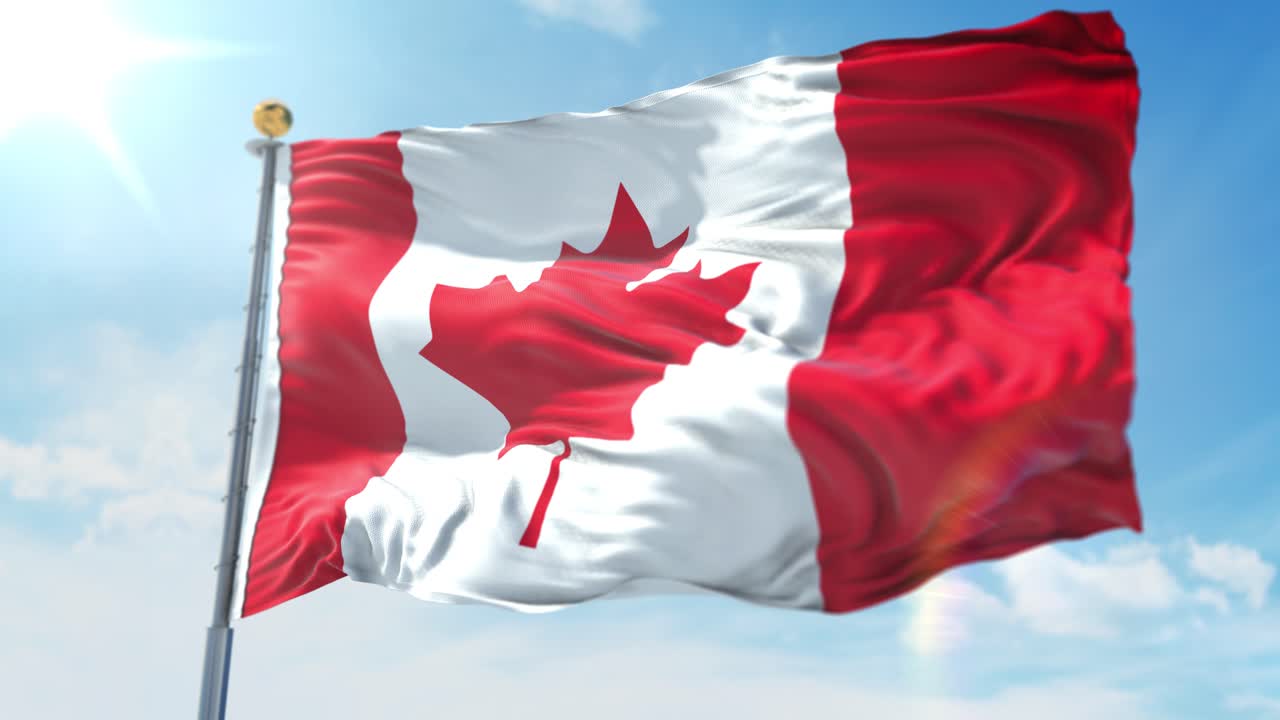 4k ilustración 3d de la bandera ondeante en un poste del país canadá