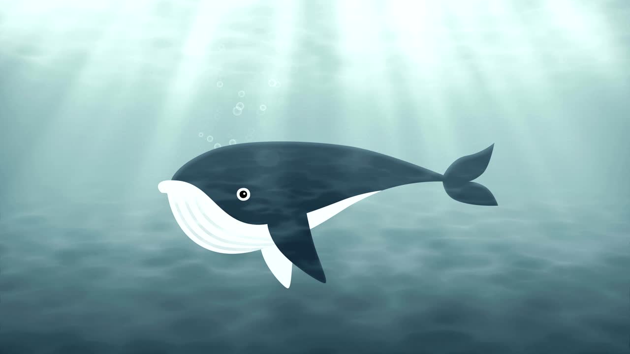 만화 고래는 깊은 물에서 수영합니다.