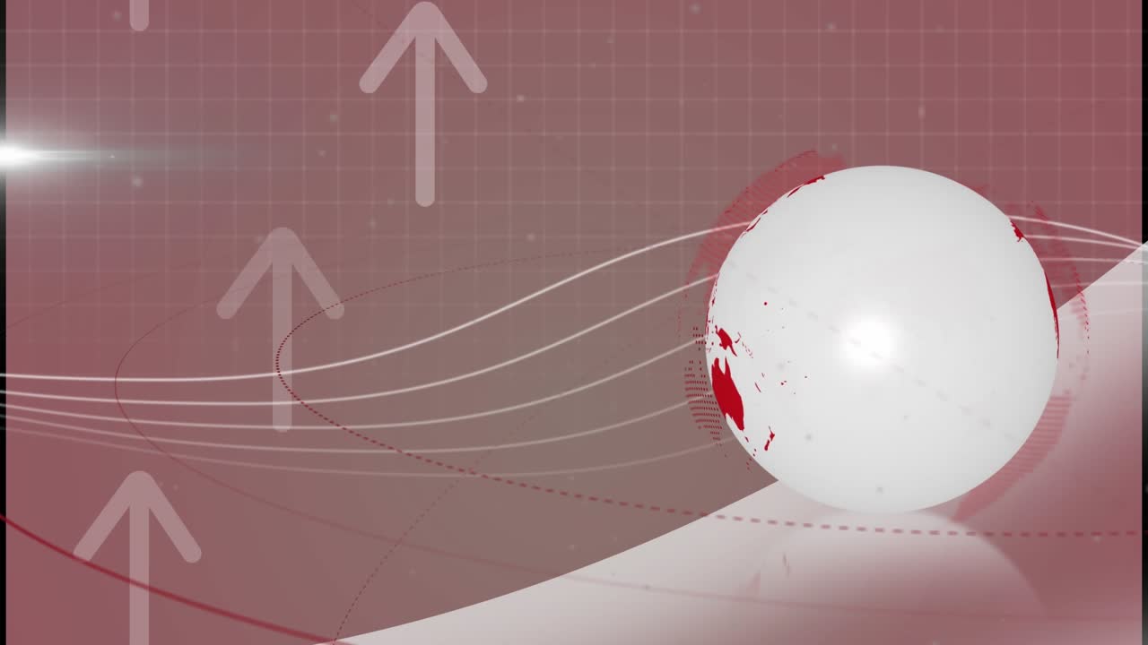 Animation of globe and arrows over red background