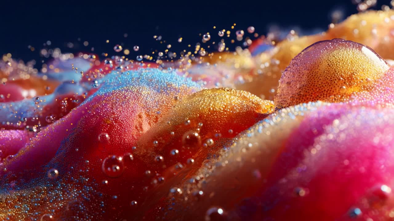 A Close-Up View of Colorful Foam and Bubbles, Capturing the Intricate Details and Vibrant Textures that Create a Stunning Visual Experience of Liquid Dynamics in motion
