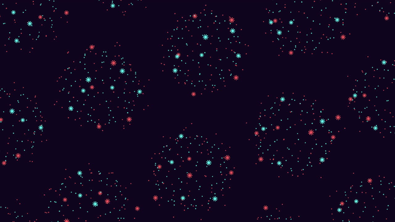 A visually captivating composition showing a cluster of purple and green dots arranged in circles against a dark backdrop, giving an illusion of floating in mid-air